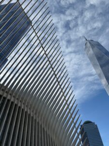 One World Trade Center and Oculus with blue sky